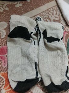 Textured White Socks with Black Accents