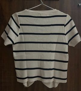 Striped Knit V-Neck Button-Up Top and Skirt Co-ord