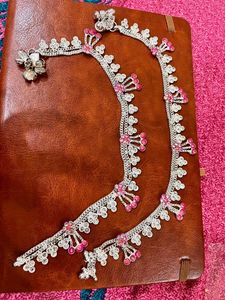 Elegant Silver Anklets with Pink Accents