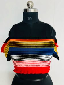 Colorful Striped Off Shoulder Short Crop Top