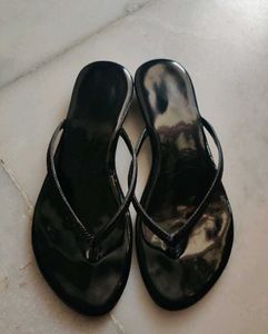 Shiny Black Flip-Flops