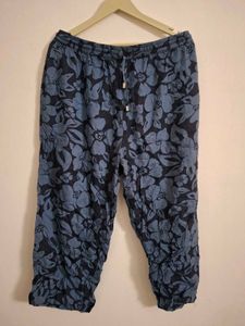 Blue Floral Cropped Pants