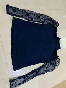 Stylish Navy Blue Top with Puff Sleeves