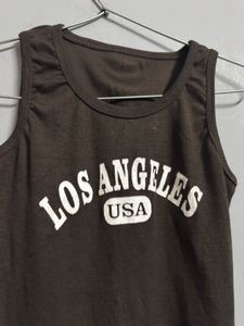 Chic Brown 'Los Angeles USA' Ribbed Crop Top