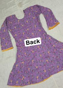Purple Floral Print Kurta with Tassel Detail