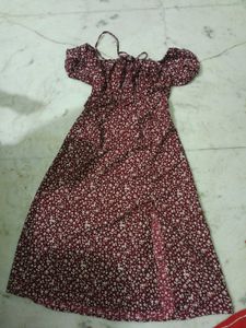 Red Floral Off-Shoulder Midi Dress
