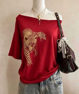 Chic Red Leopard Print Off-Shoulder Top