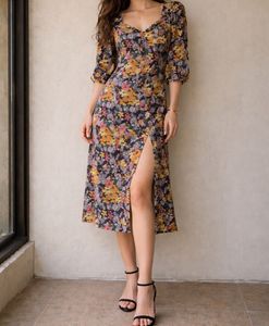 Floral Print Midi Dress with Slit