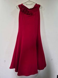 only 1 time used Elegant Red Gown with Floral Deta