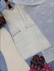 Elegant Cream Embroidered Kurta Set