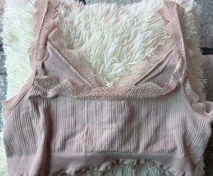Peach Lace Trim Ribbed Bralette