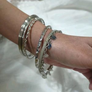 Silver Bangles Bracelet Set Of 5