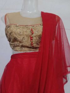 Red &amp; Golden Lehnga Unstitched Koti