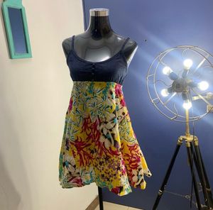 Denim Top Floral Print Dress