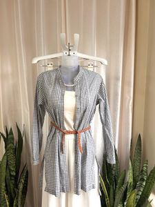 Uniqlo cotton Checkered mandarin collar tops