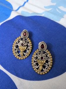 Oxidized Silver & Gold Tone Earrings