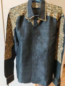 Elegant Black Silk Shirt with Gold Embroidery