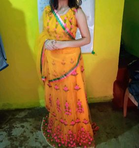 Vibrant Orange Embroidered Lehenga Choli Set