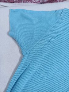 Sky Blue V-Neck Ribbed Midi Dress