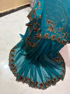 cut work sequence Embroidered Saree