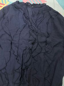 Chic Navy Blue Ruffled Long Sleeve Top