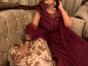 New Burgundy Hooded Designer Blouse Lehenga Set