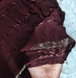 Elegant Brown Saree with Silver Border