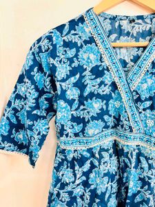 Blue Floral Print Short kurti