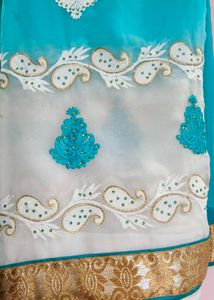 Elegant Blue &amp; White Saree