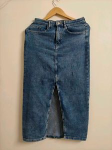 Denim Maxi Skirt with Front Slit