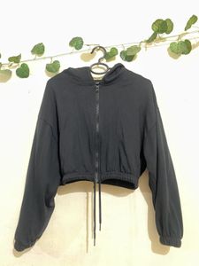 Cropped Black Zip-Up Hoodie