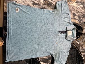 Stylish cyan Patterned Polo Shirt