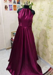 Elegant Burgundy Halter Neck Maxi Dress
