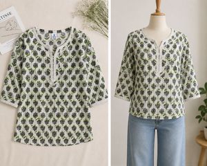 Floral Printed Kurti with Embroidered Neckline