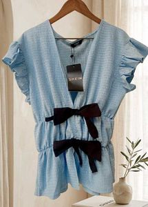 Cute Blue Smocked Top with Bows