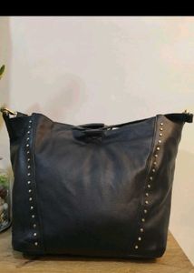 Chic Studded Black Leather Hobo Bag