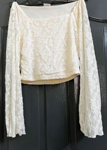 Cream Lace Square Neck Long Sleeve Top