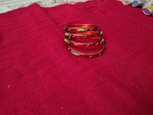 Elegant Red Crystal Bangles Set
