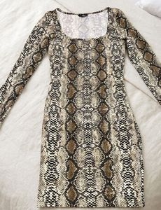 Snake Print Long Sleeve Bodycon Dress