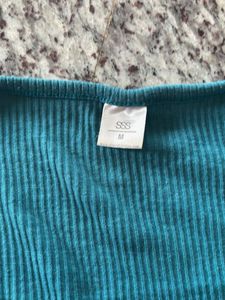 Teal Ribbed Puff Sleeve Top
