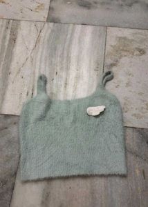 Cute Fuzzy Cropped Tank Top with Wing Charm