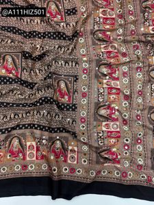 Beautiful Ajrakh Saree with Mirror Work