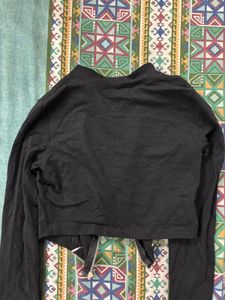 Black Zip-Up Jacket with White Piping
