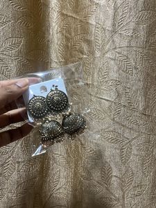 Oxidised Jhumka Earrings with Pearls