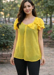 Vibrant Yellow Bow Detail Top