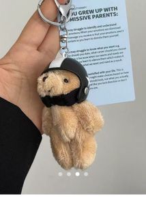 Cute Teddy Bear Keychain with Helmet