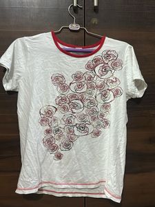 White T-Shirt with Floral Print