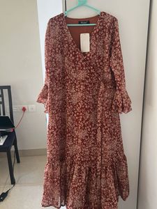 Chic Floral Print Wrap Dress XL size