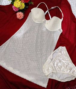 White Mesh Lace Nightgown with brief 👍