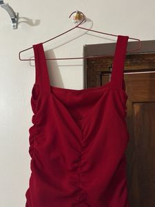 Red Ruched Bodycon Dress